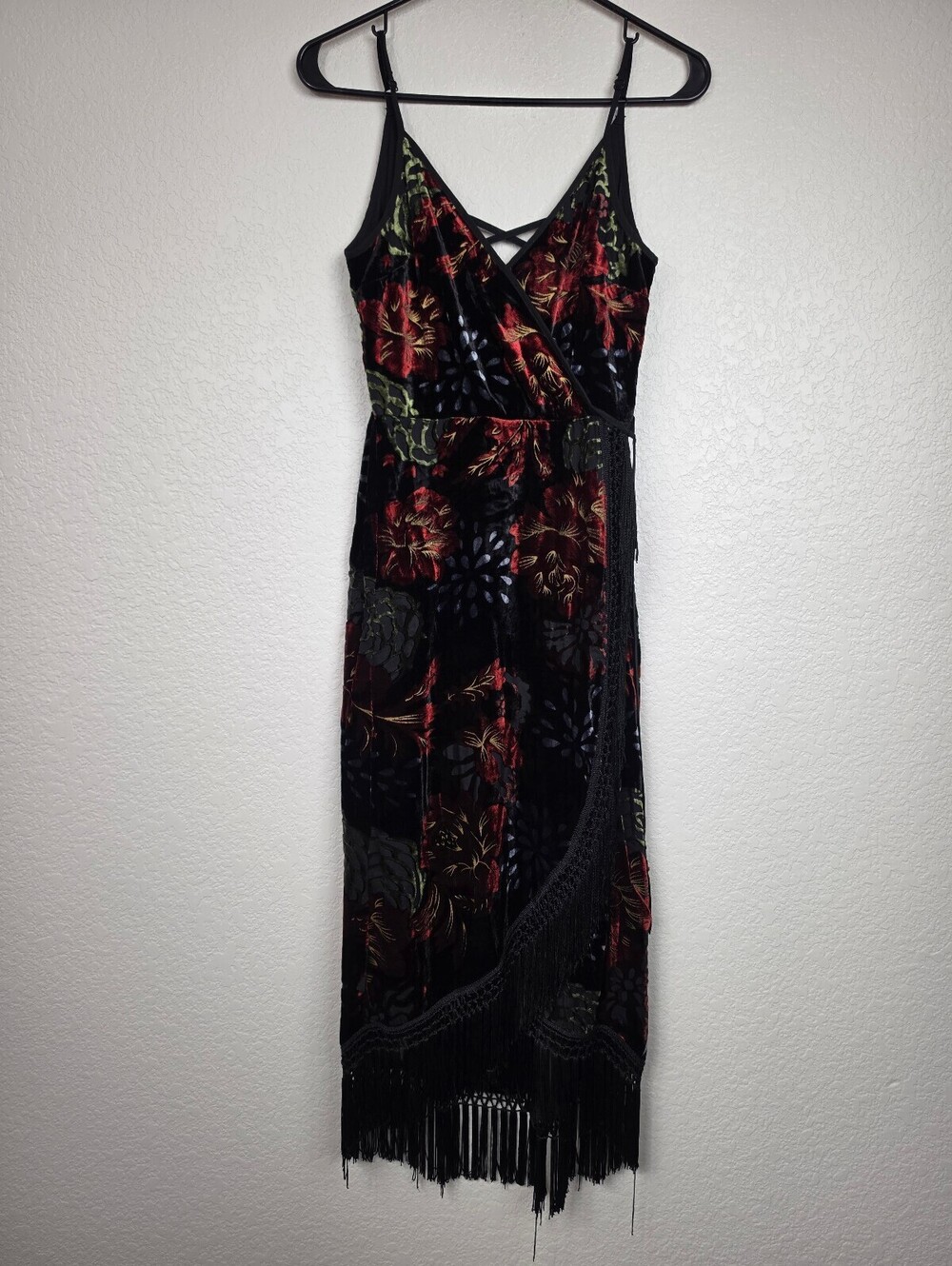Anthropologie Band of Gypsies Velvet Floral Fringe Dress XS